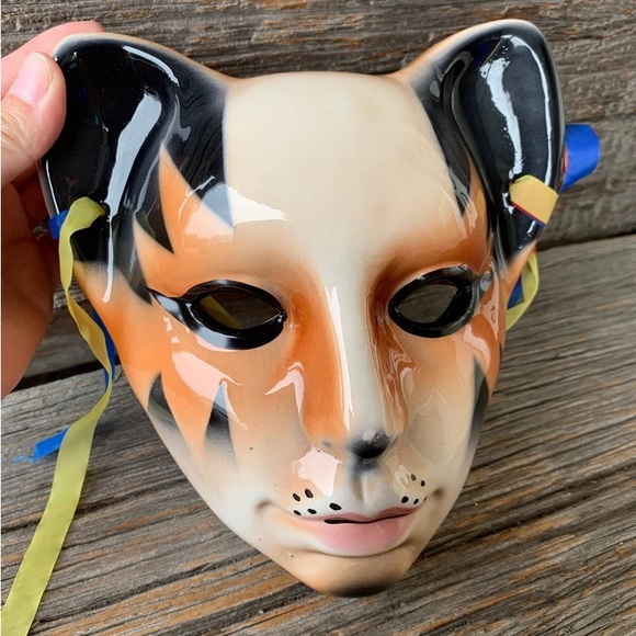 Vintage Yung Kee Cat Face mask Tiger wall hanging Decor Clowncore ceramic Vtg 🖤 - Picture 6 of 11
